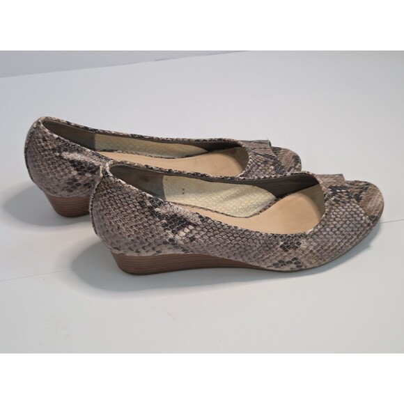 Cole Haan Snakeskin Leather Peep Toe Wedge Kitten Heel Sz 6.5 Nike Air Tech work - Picture 4 of 9